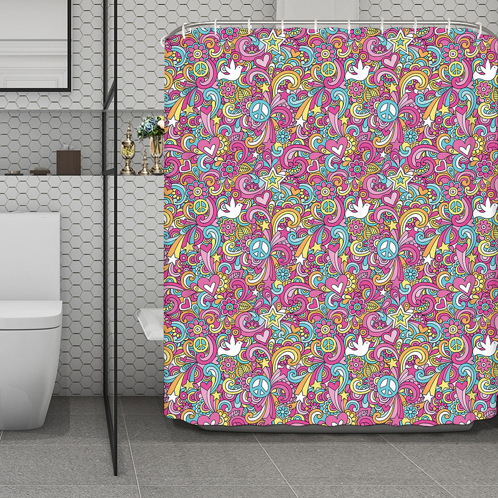 Groovy Girly Peace Pattern Print Polyester Shower Curtain
