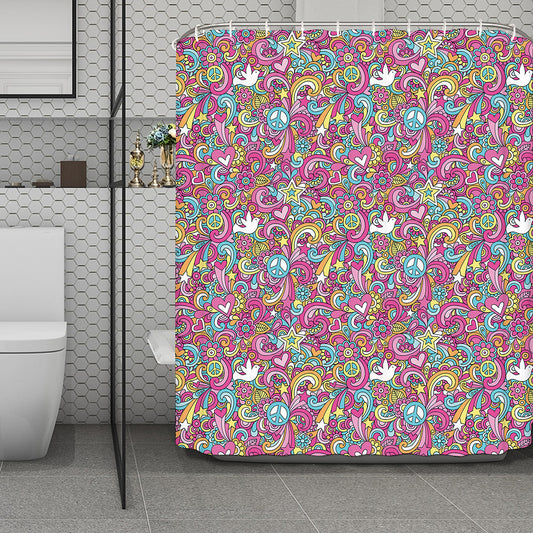 Groovy Girly Peace Pattern Print Polyester Shower Curtain