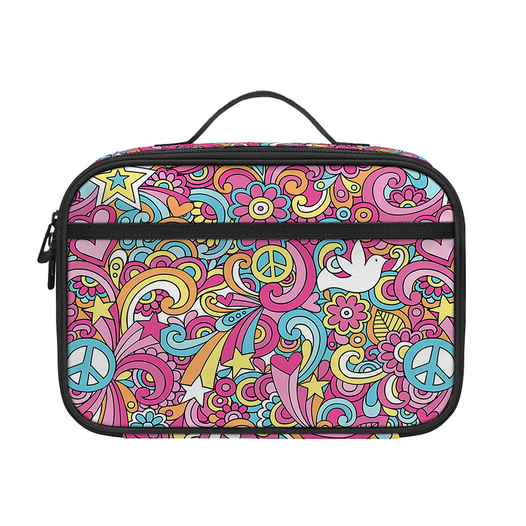 Groovy Girly Peace Pattern Print Portable Lunch Bag