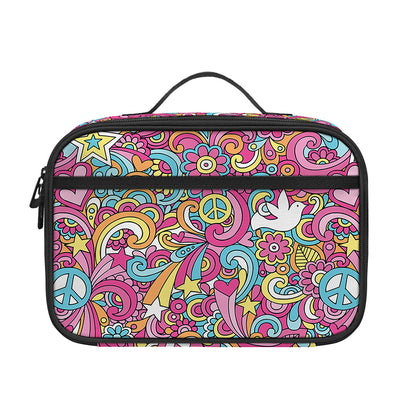 Groovy Girly Peace Pattern Print Portable Lunch Bag