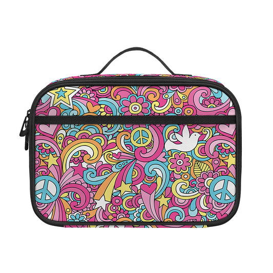 Groovy Girly Peace Pattern Print Portable Lunch Bag