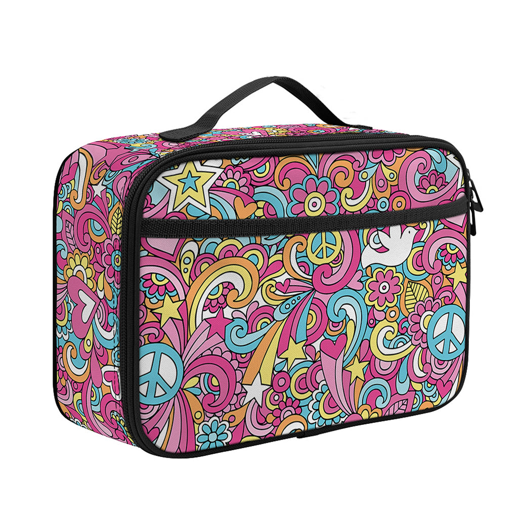 Groovy Girly Peace Pattern Print Portable Lunch Bag