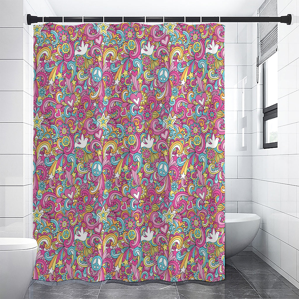 Groovy Girly Peace Pattern Print Premium Shower Curtain