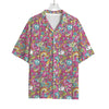 Groovy Girly Peace Pattern Print Rayon Hawaiian Shirt