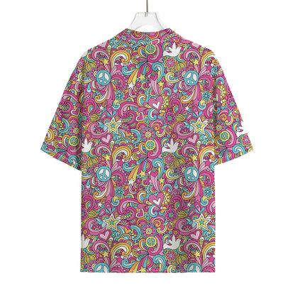 Groovy Girly Peace Pattern Print Rayon Hawaiian Shirt
