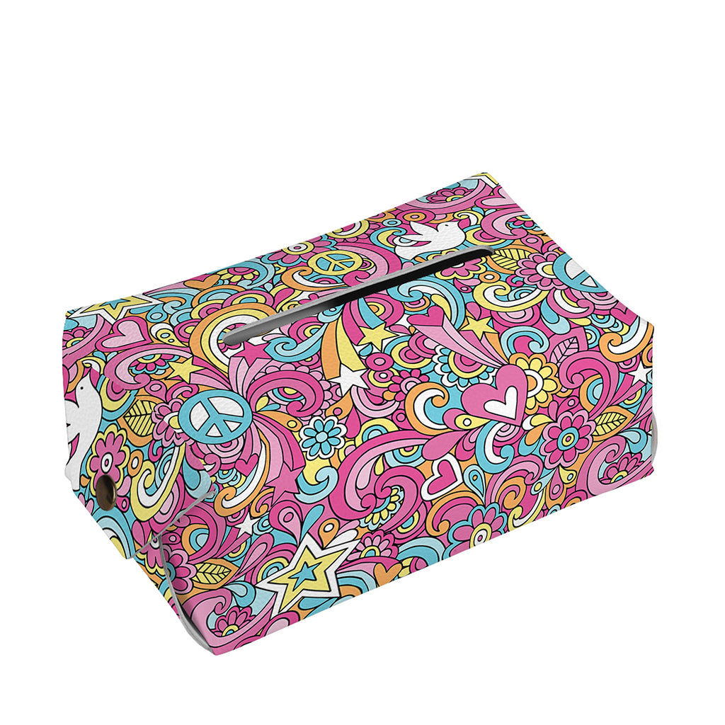 Groovy Girly Peace Pattern Print Rectangle Tissue Box Cover