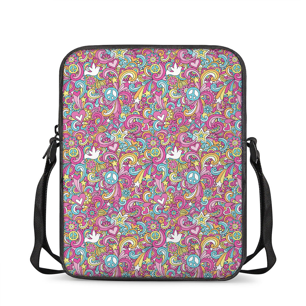 Groovy Girly Peace Pattern Print Rectangular Crossbody Bag