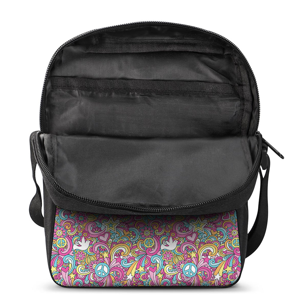 Groovy Girly Peace Pattern Print Rectangular Crossbody Bag