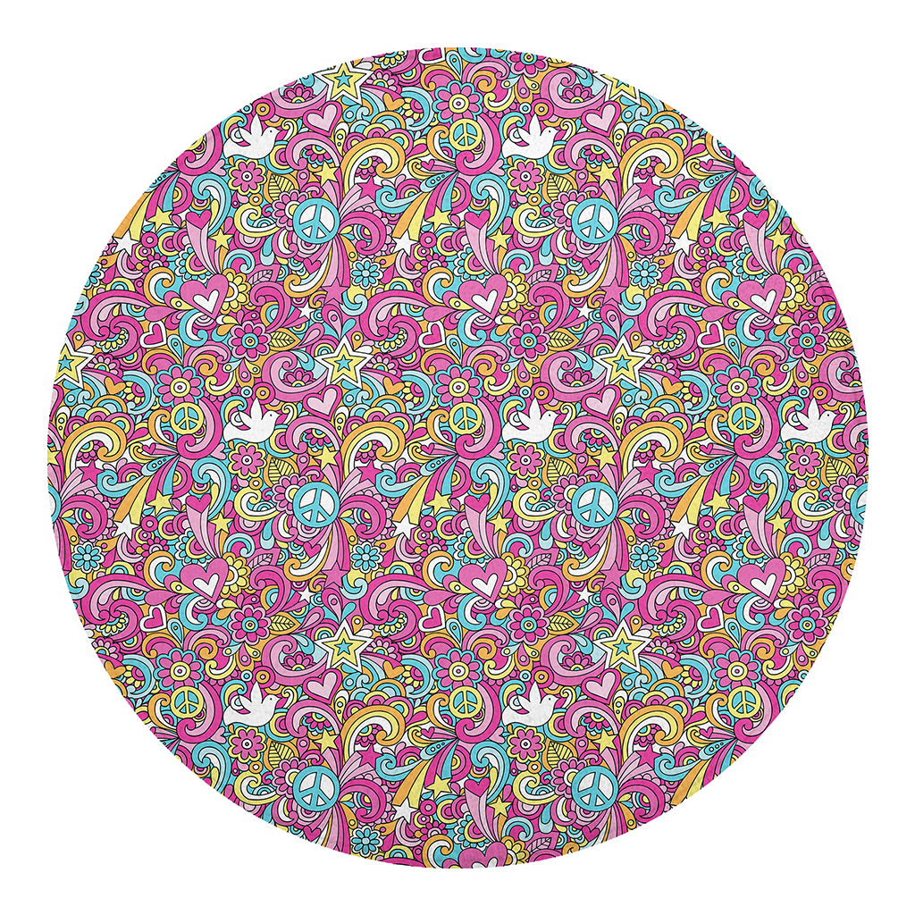 Groovy Girly Peace Pattern Print Round Blanket