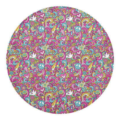 Groovy Girly Peace Pattern Print Round Blanket