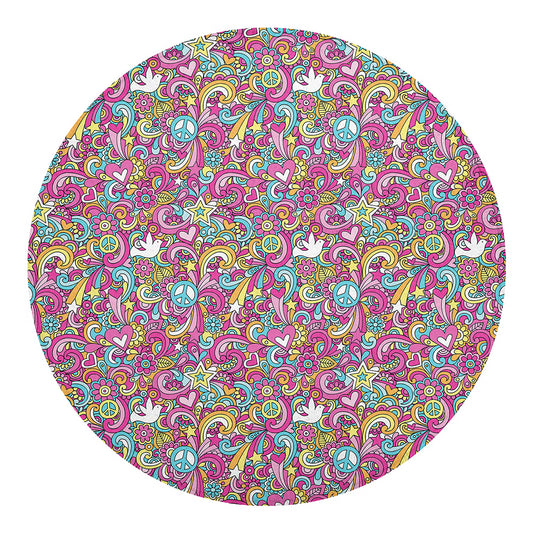 Groovy Girly Peace Pattern Print Round Blanket