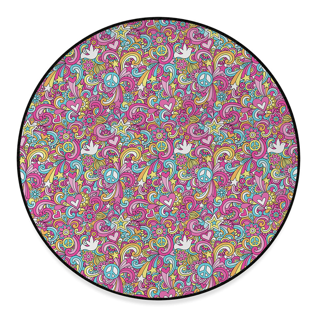 Groovy Girly Peace Pattern Print Round Floor Mat