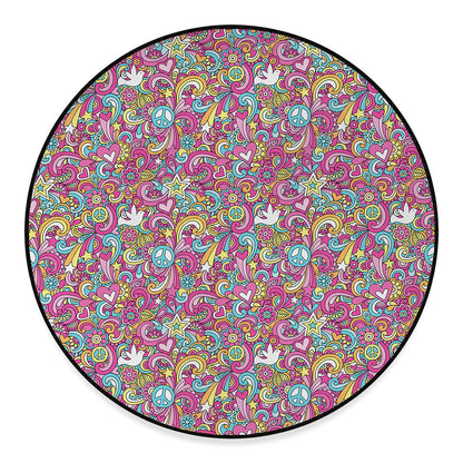 Groovy Girly Peace Pattern Print Round Floor Mat
