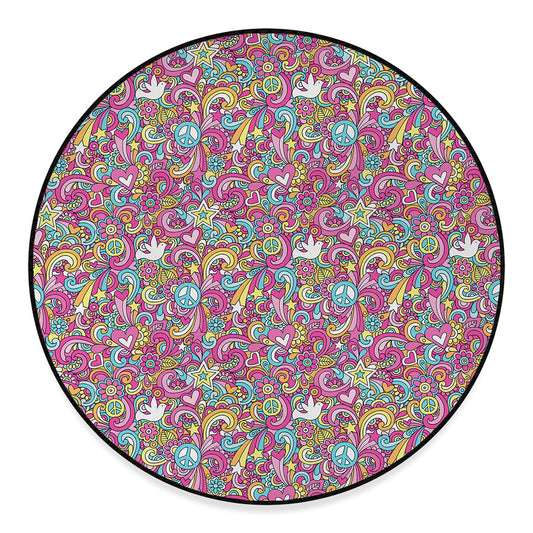 Groovy Girly Peace Pattern Print Round Floor Mat