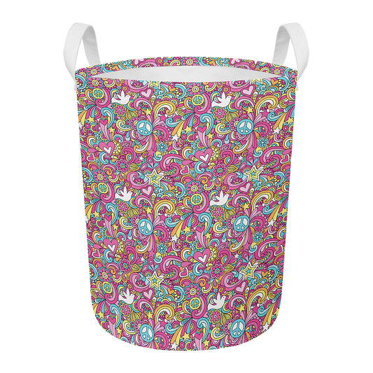 Groovy Girly Peace Pattern Print Round Laundry Basket