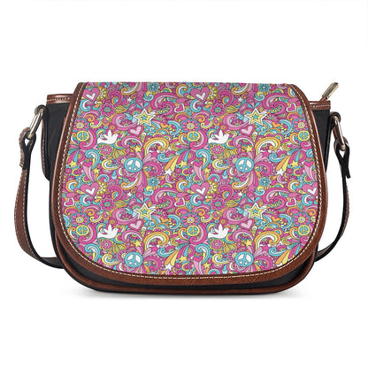 Groovy Girly Peace Pattern Print Saddle Bag