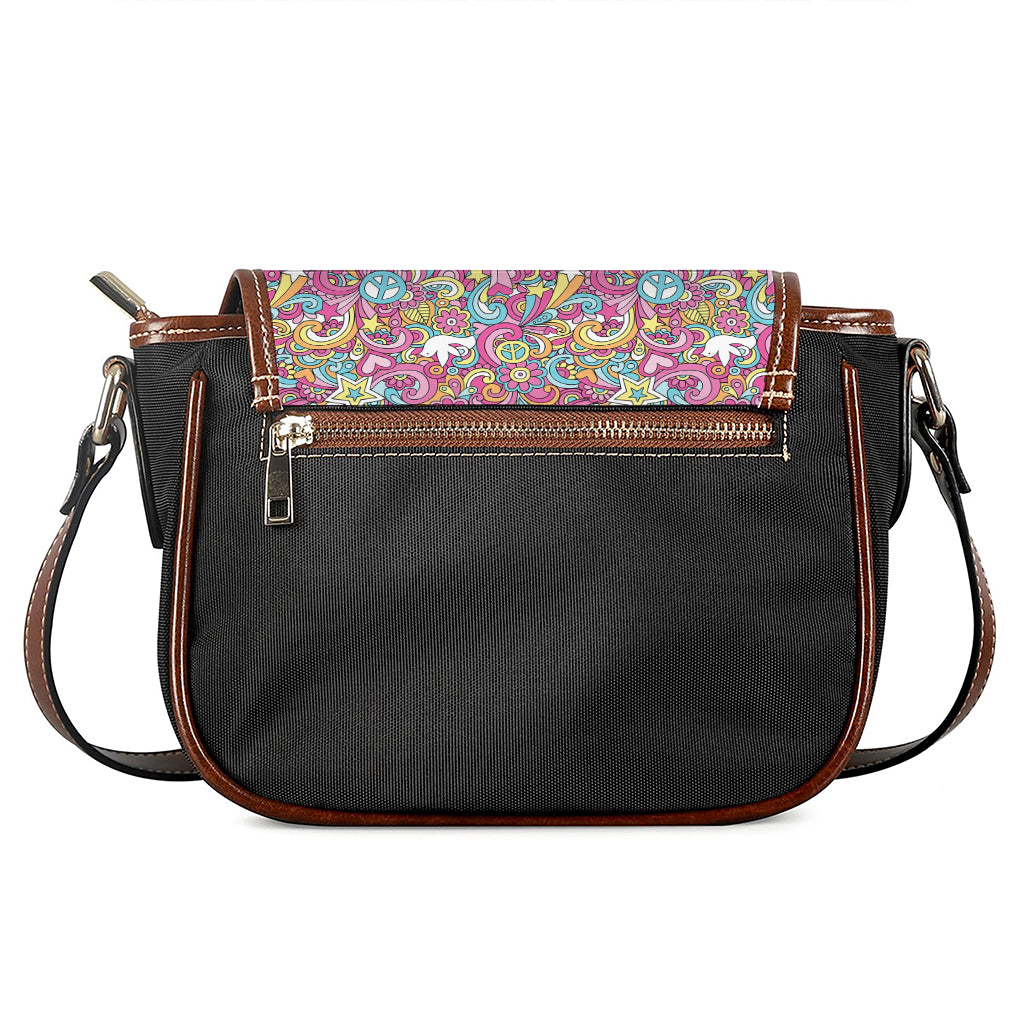 Groovy Girly Peace Pattern Print Saddle Bag