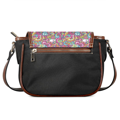 Groovy Girly Peace Pattern Print Saddle Bag