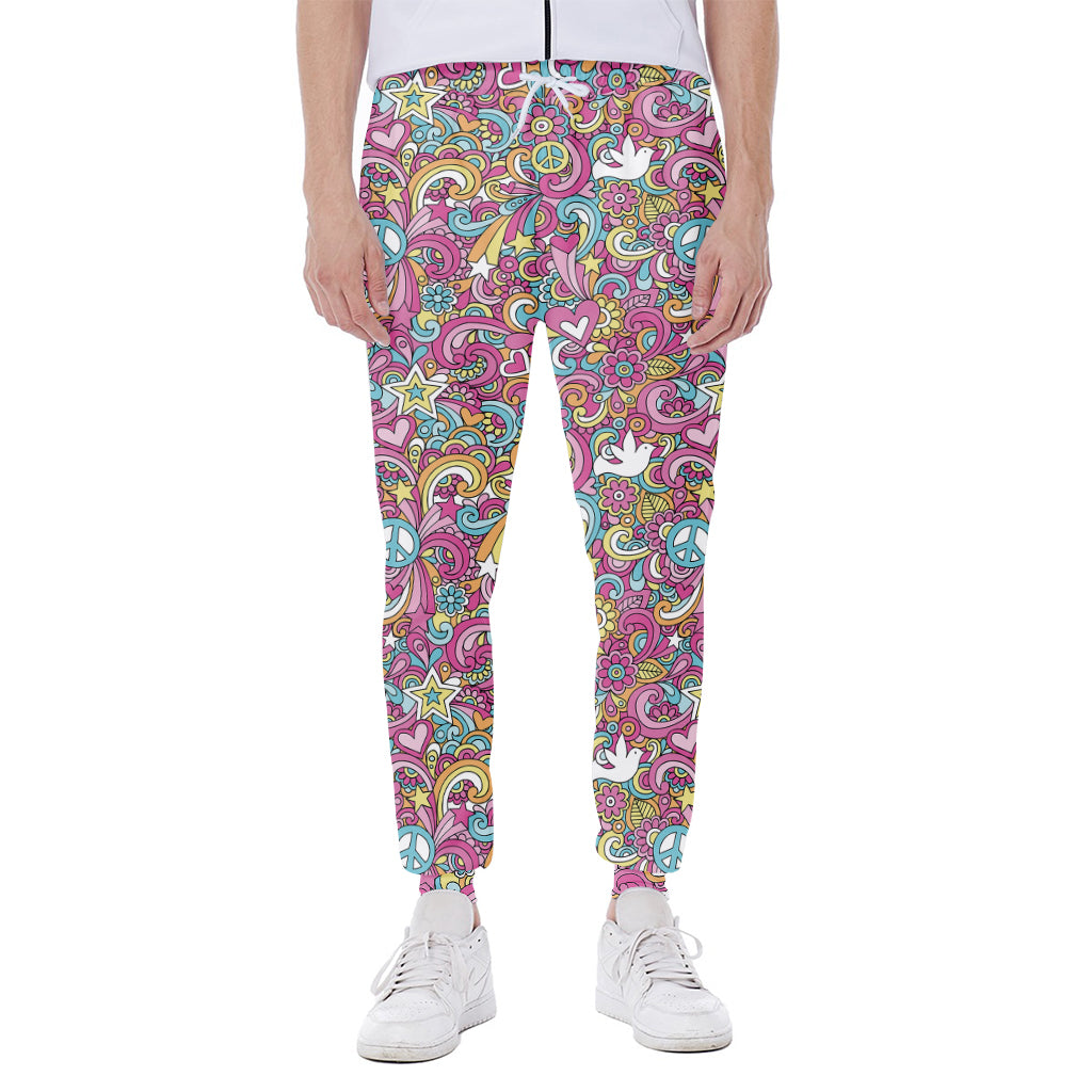 Groovy Girly Peace Pattern Print Scuba Joggers