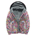 Groovy Girly Peace Pattern Print Sherpa Lined Zip Up Hoodie