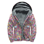 Groovy Girly Peace Pattern Print Sherpa Lined Zip Up Hoodie