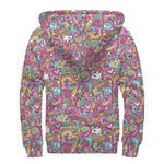Groovy Girly Peace Pattern Print Sherpa Lined Zip Up Hoodie
