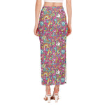 Groovy Girly Peace Pattern Print Side Slit Maxi Skirt