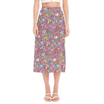 Groovy Girly Peace Pattern Print Side Slit Midi Skirt