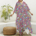 Groovy Girly Peace Pattern Print Silk V-Neck Kaftan Dress