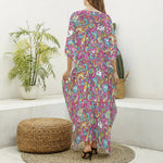 Groovy Girly Peace Pattern Print Silk V-Neck Kaftan Dress