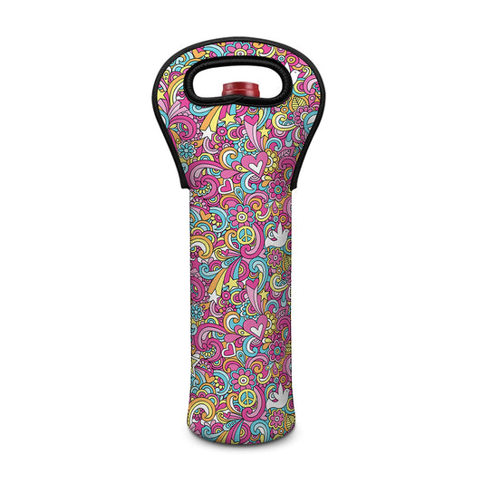 Groovy Girly Peace Pattern Print Single Neoprene Wine Tote