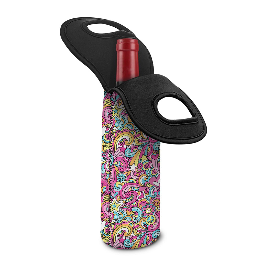 Groovy Girly Peace Pattern Print Single Neoprene Wine Tote