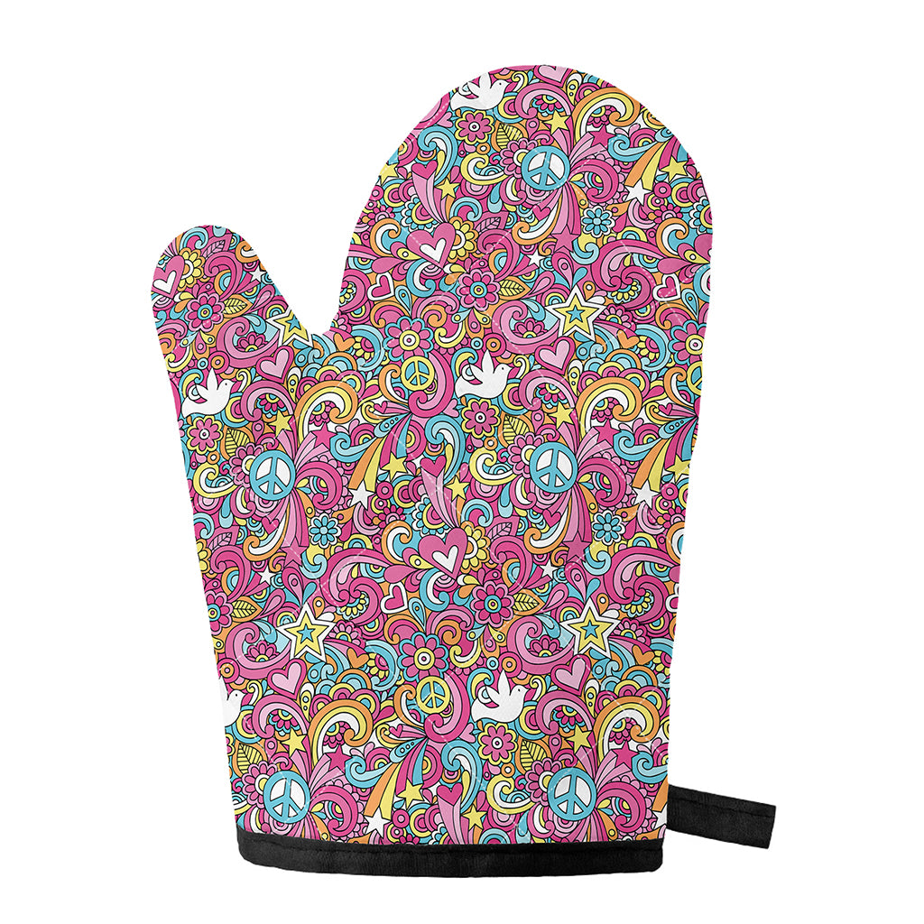 Groovy Girly Peace Pattern Print Single Oven Mitt