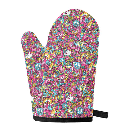 Groovy Girly Peace Pattern Print Single Oven Mitt