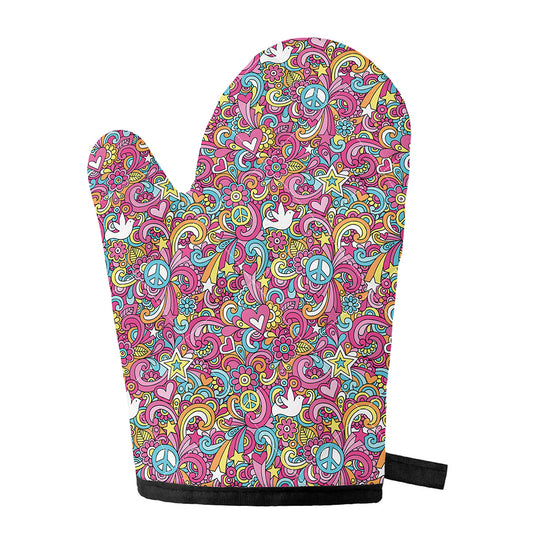 Groovy Girly Peace Pattern Print Single Oven Mitt