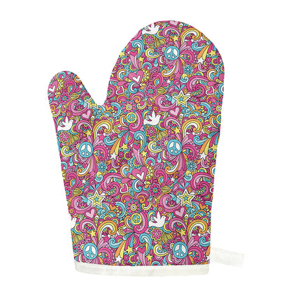 Groovy Girly Peace Pattern Print Single Oven Mitt
