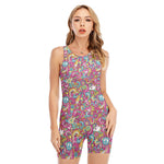 Groovy Girly Peace Pattern Print Sleeveless One Piece Swimsuit