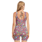 Groovy Girly Peace Pattern Print Sleeveless One Piece Swimsuit