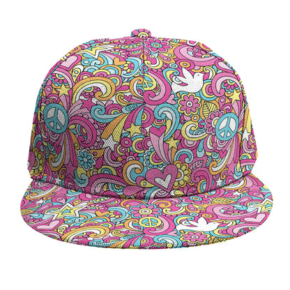 Groovy Girly Peace Pattern Print Snapback Cap
