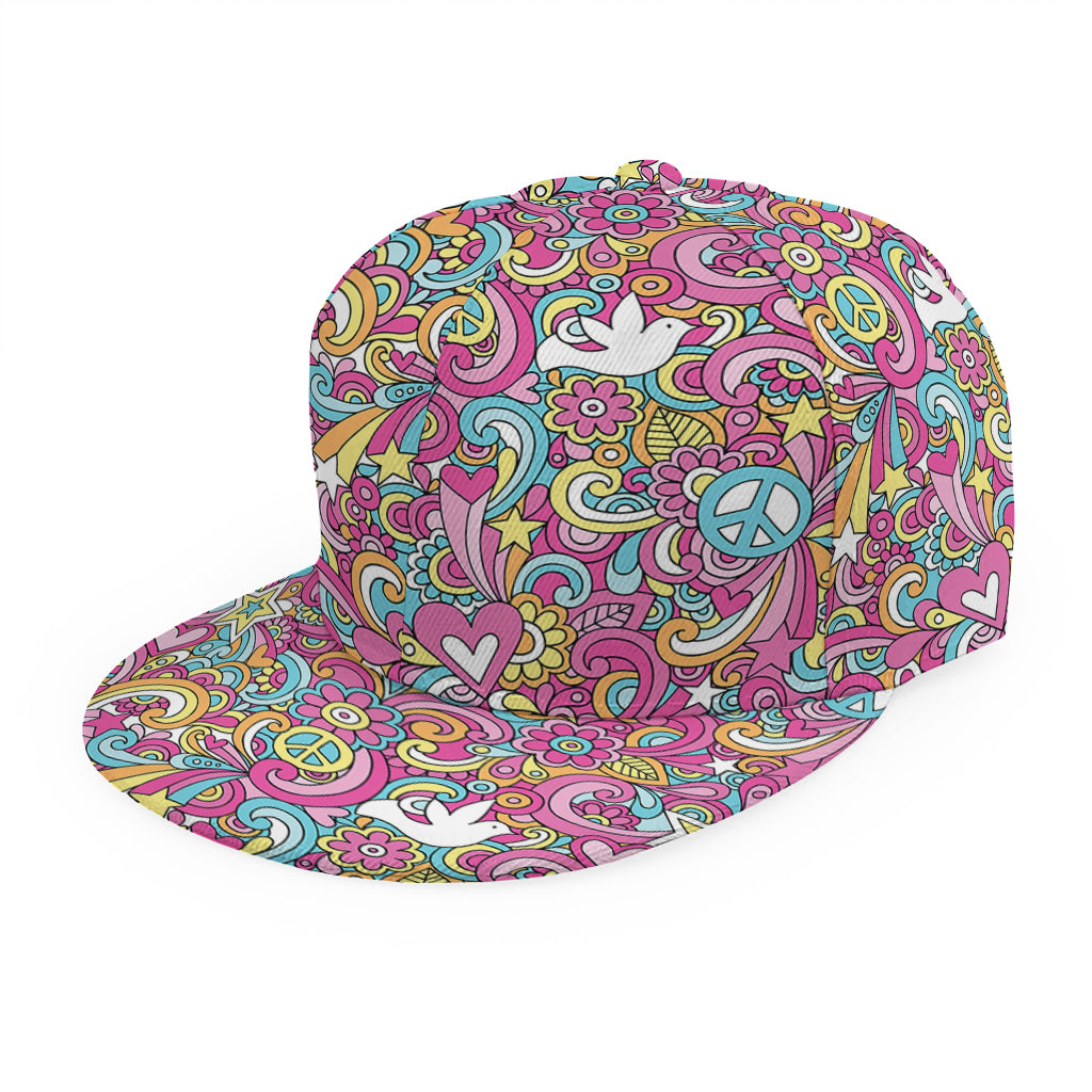 Groovy Girly Peace Pattern Print Snapback Cap