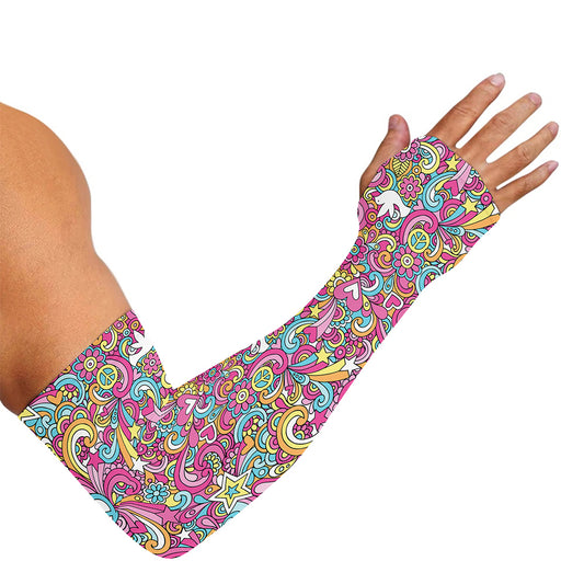 Groovy Girly Peace Pattern Print Sun Protection Arm Sleeves