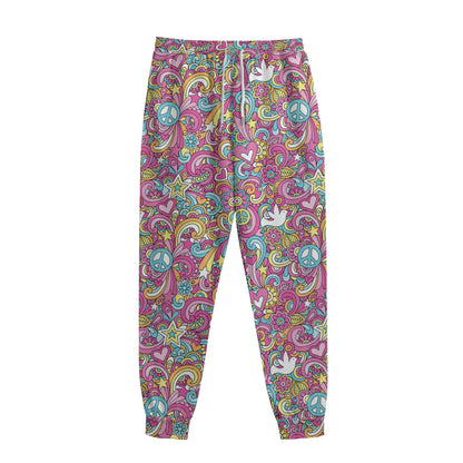Groovy Girly Peace Pattern Print Sweatpants