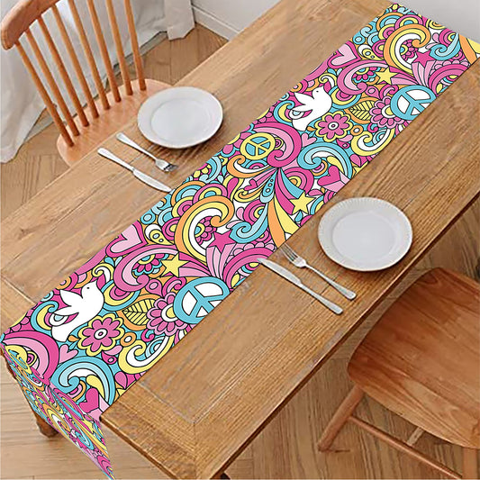 Groovy Girly Peace Pattern Print Table Runner