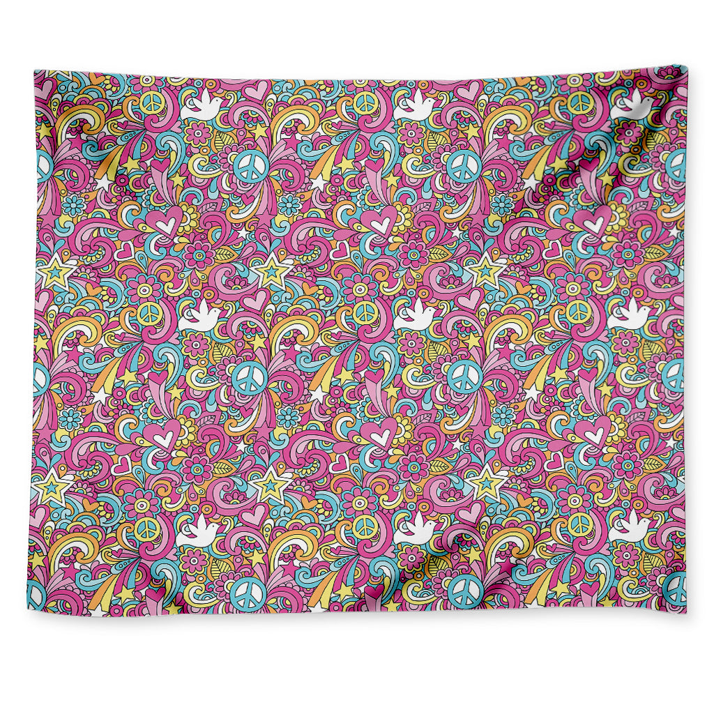 Groovy Girly Peace Pattern Print Tapestry