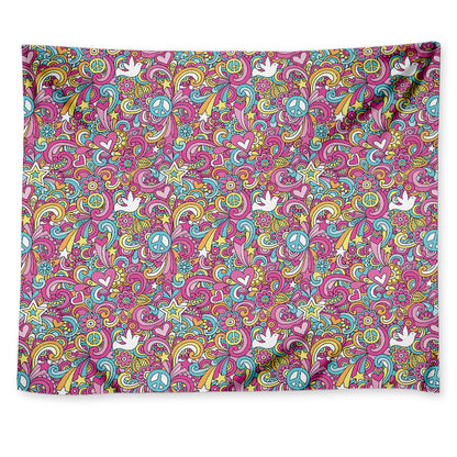 Groovy Girly Peace Pattern Print Tapestry