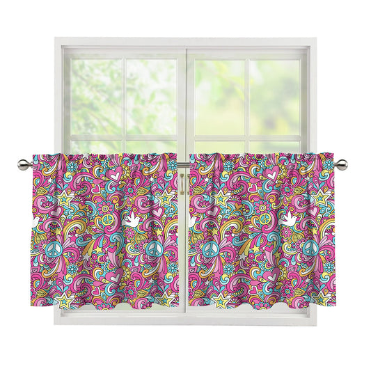 Groovy Girly Peace Pattern Print Tier Curtains