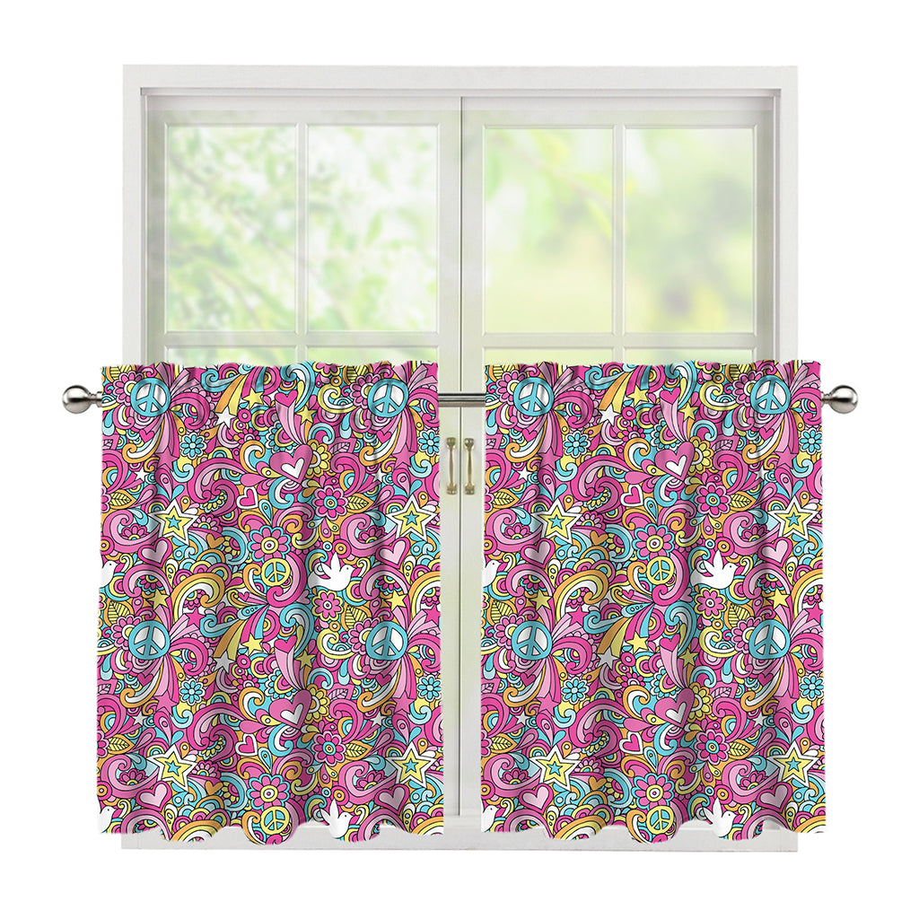 Groovy Girly Peace Pattern Print Tier Curtains