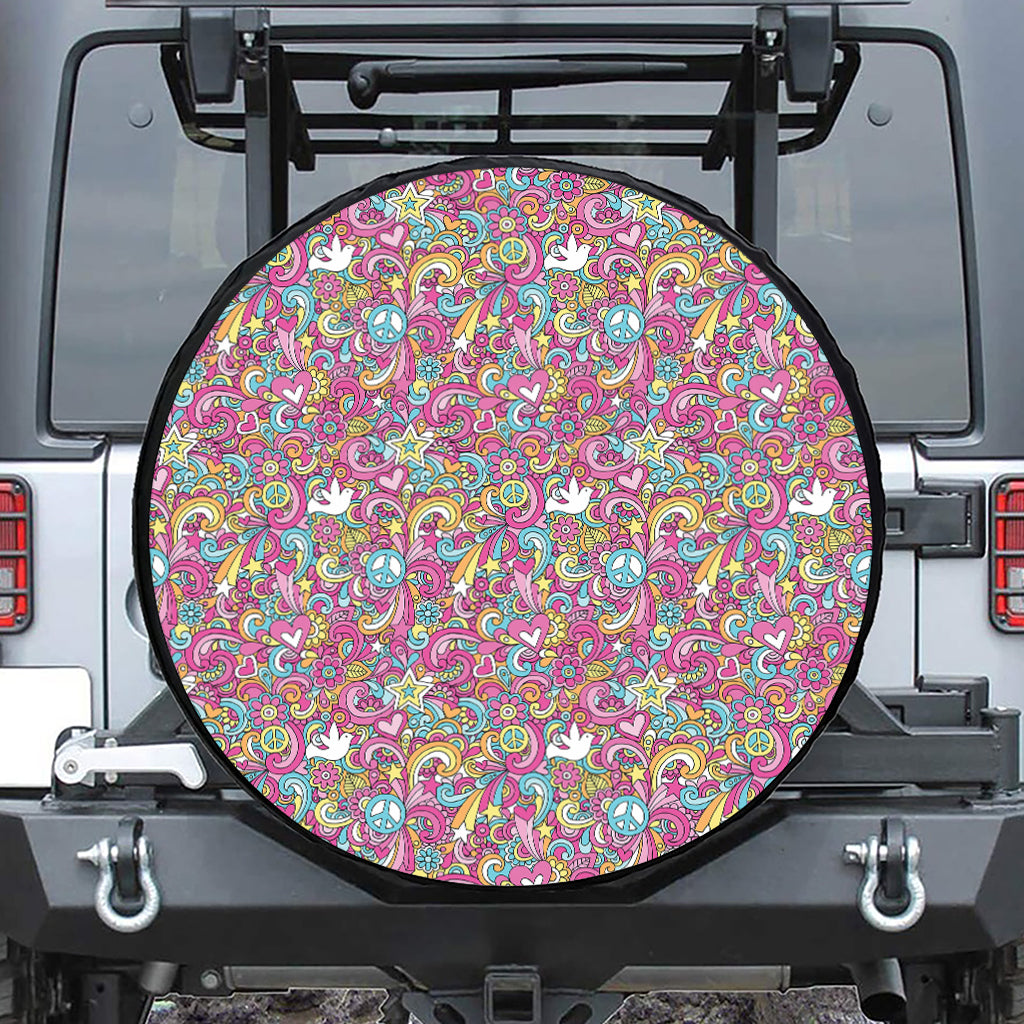 Groovy Girly Peace Pattern Print Tire Cover