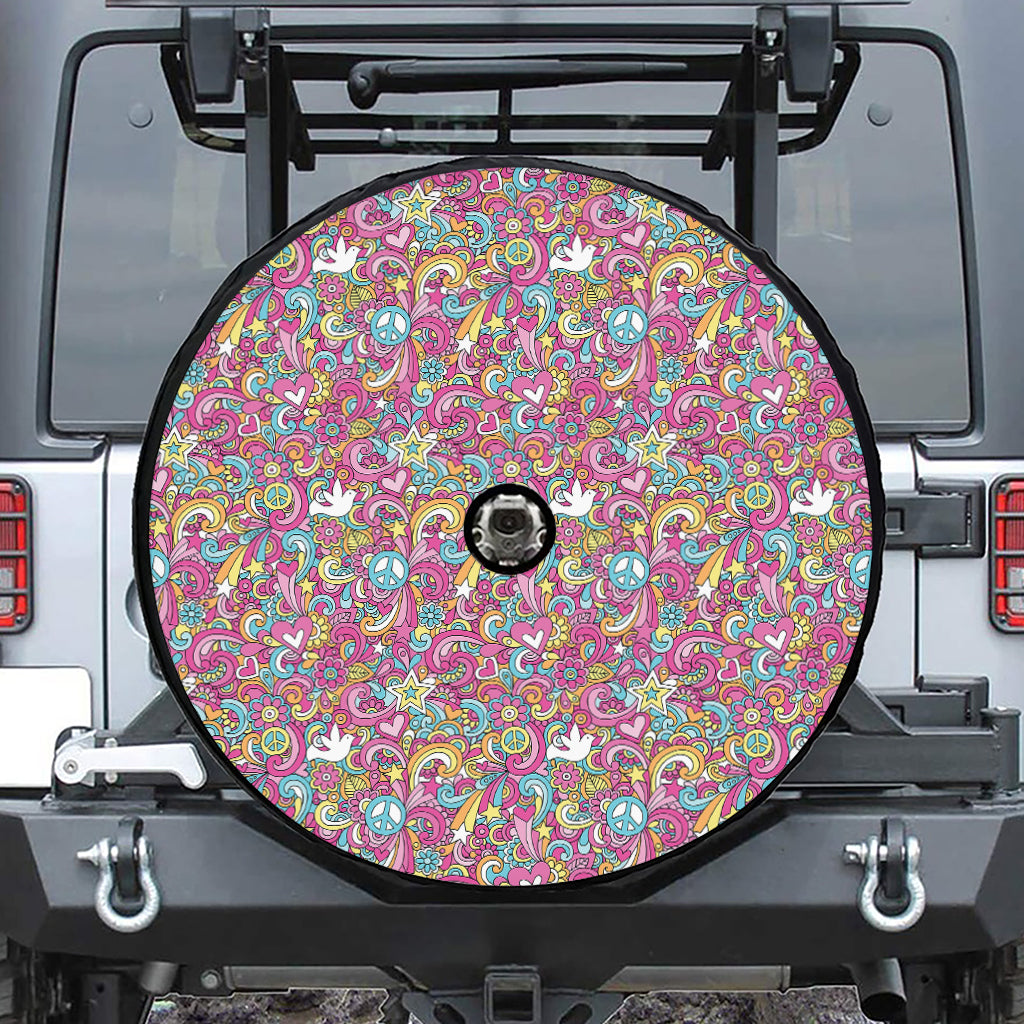 Groovy Girly Peace Pattern Print Tire Cover With Camera Hole