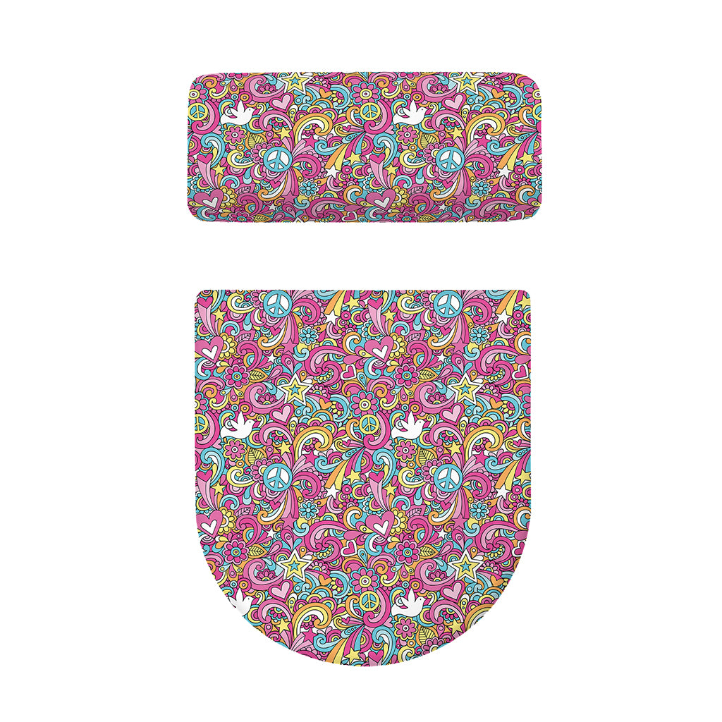 Groovy Girly Peace Pattern Print Toilet Lid And Tank Cover Set